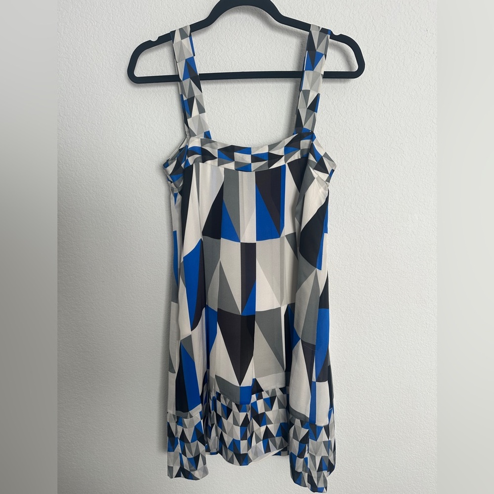 Theory Blue, Black & Gray Geometric Print Sundress